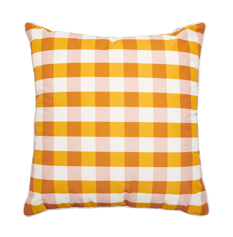Outdoor Cushion - 50x50cm gingham butterscotch  -  Throw Pillows  by  Basil Bangs
